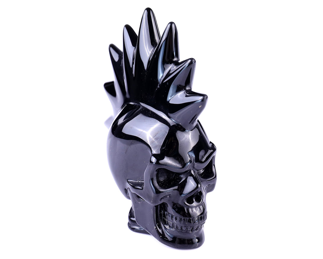 3.6" Black Obsidian Hand Carved Crystal Realistic Punk Skull Sculpture crysvibe