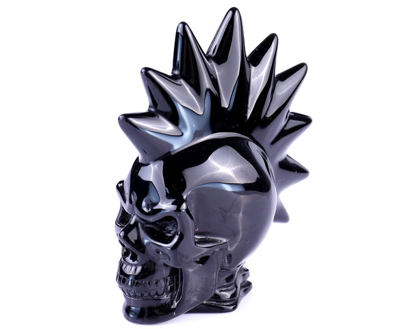 3.6" Black Obsidian Hand Carved Crystal Realistic Punk Skull Sculpture crysvibe