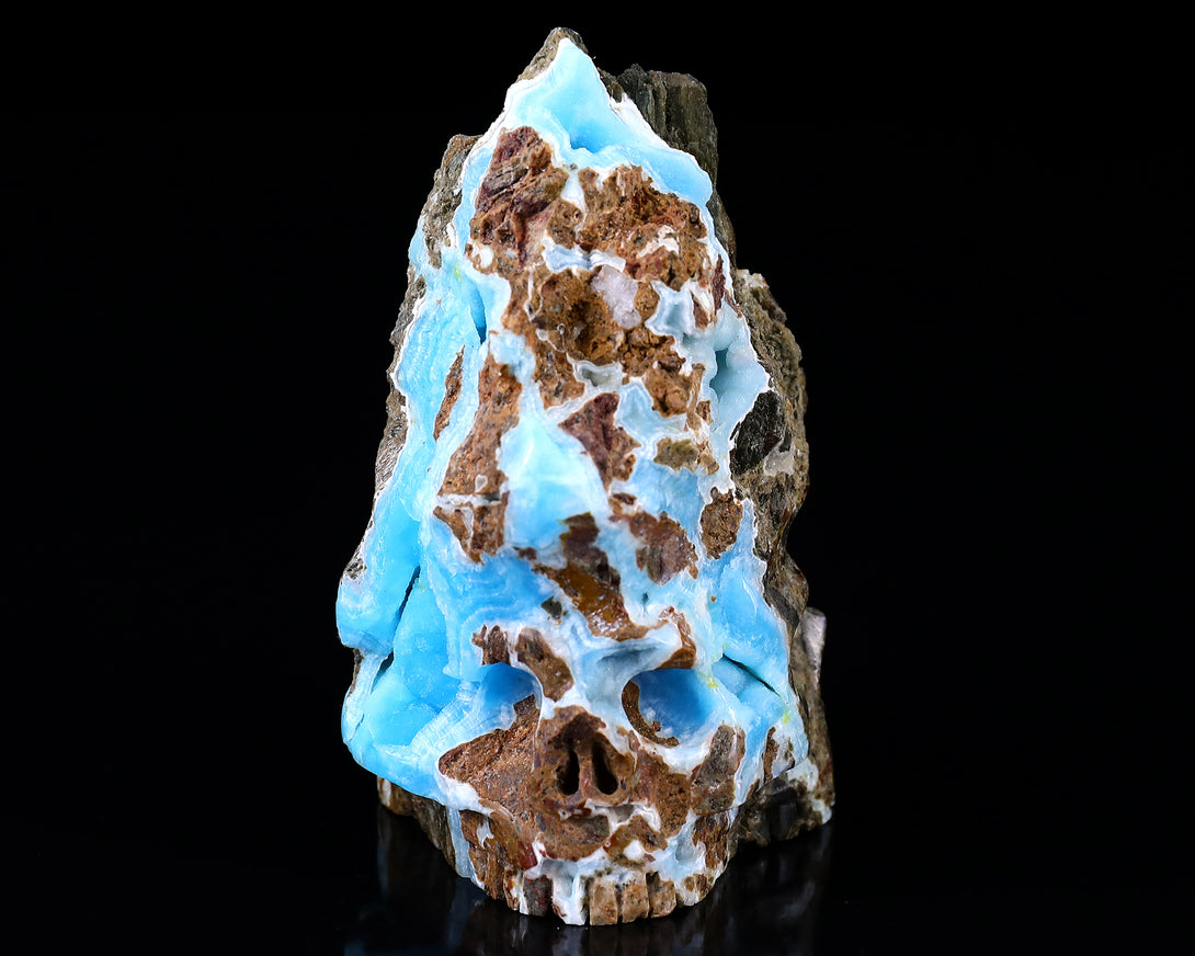 3.6" Blue Aragonite Hand Carved Mineral Specimen Skull Sculpture crysvibe