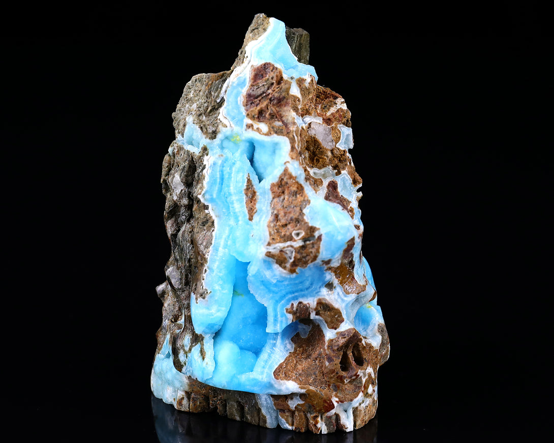 3.6" Blue Aragonite Hand Carved Mineral Specimen Skull Sculpture crysvibe