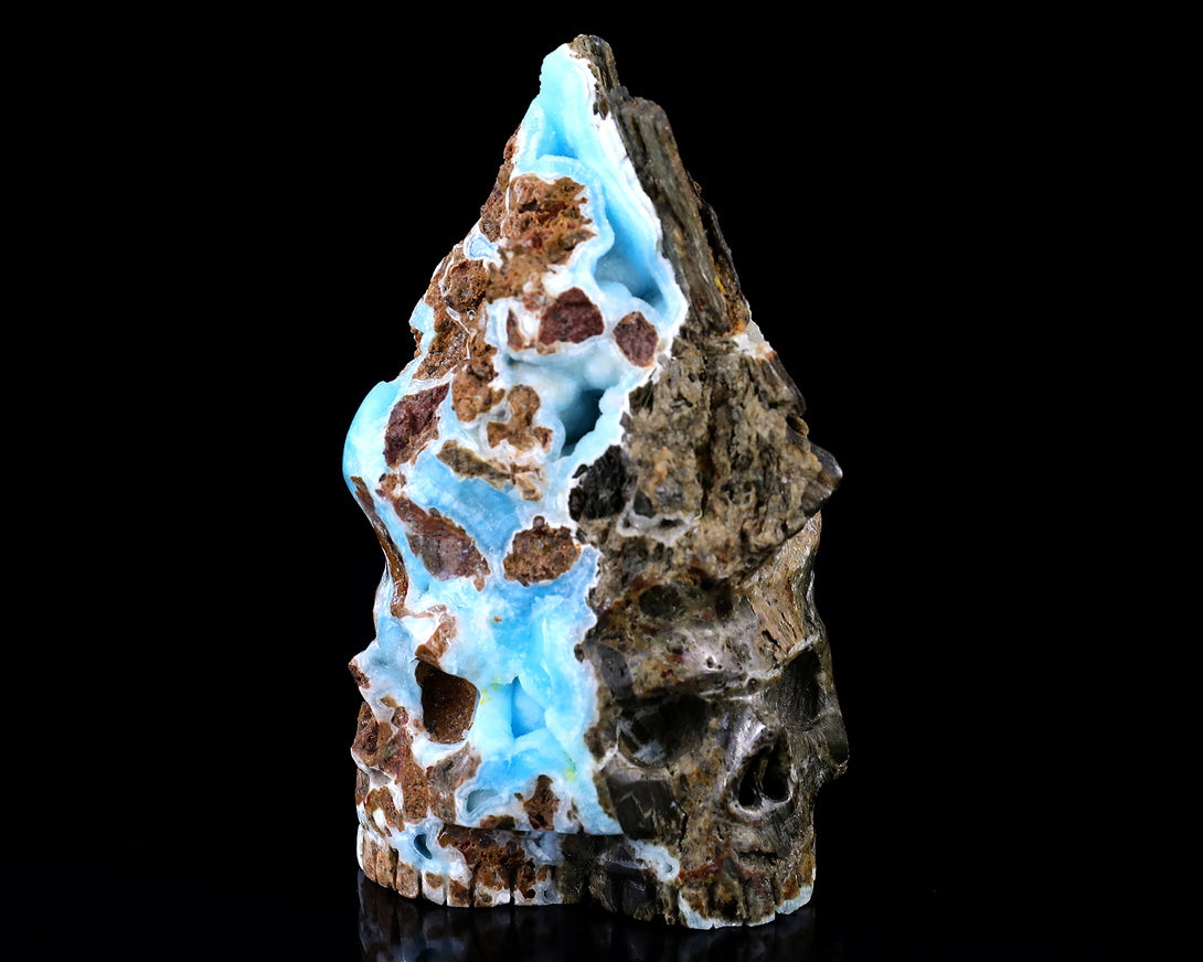 3.6" Blue Aragonite Hand Carved Mineral Specimen Skull Sculpture crysvibe