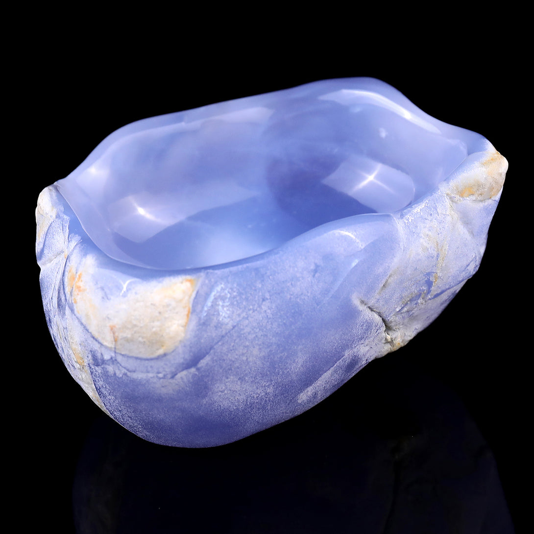 3.6" Blue Chalcedony Hand Carved Crystal Bowl crysvibe