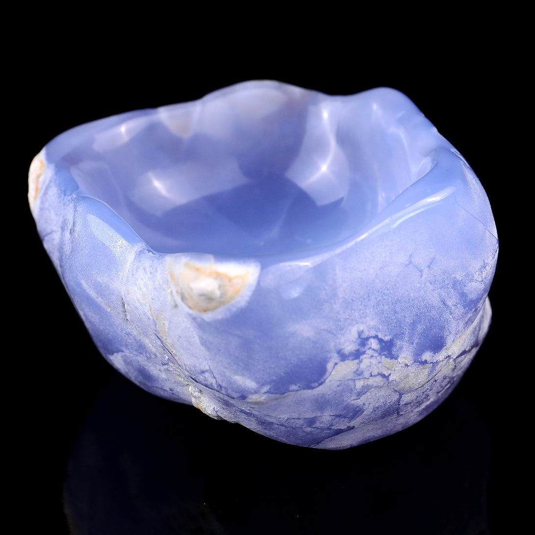 3.6" Blue Chalcedony Hand Carved Crystal Bowl crysvibe