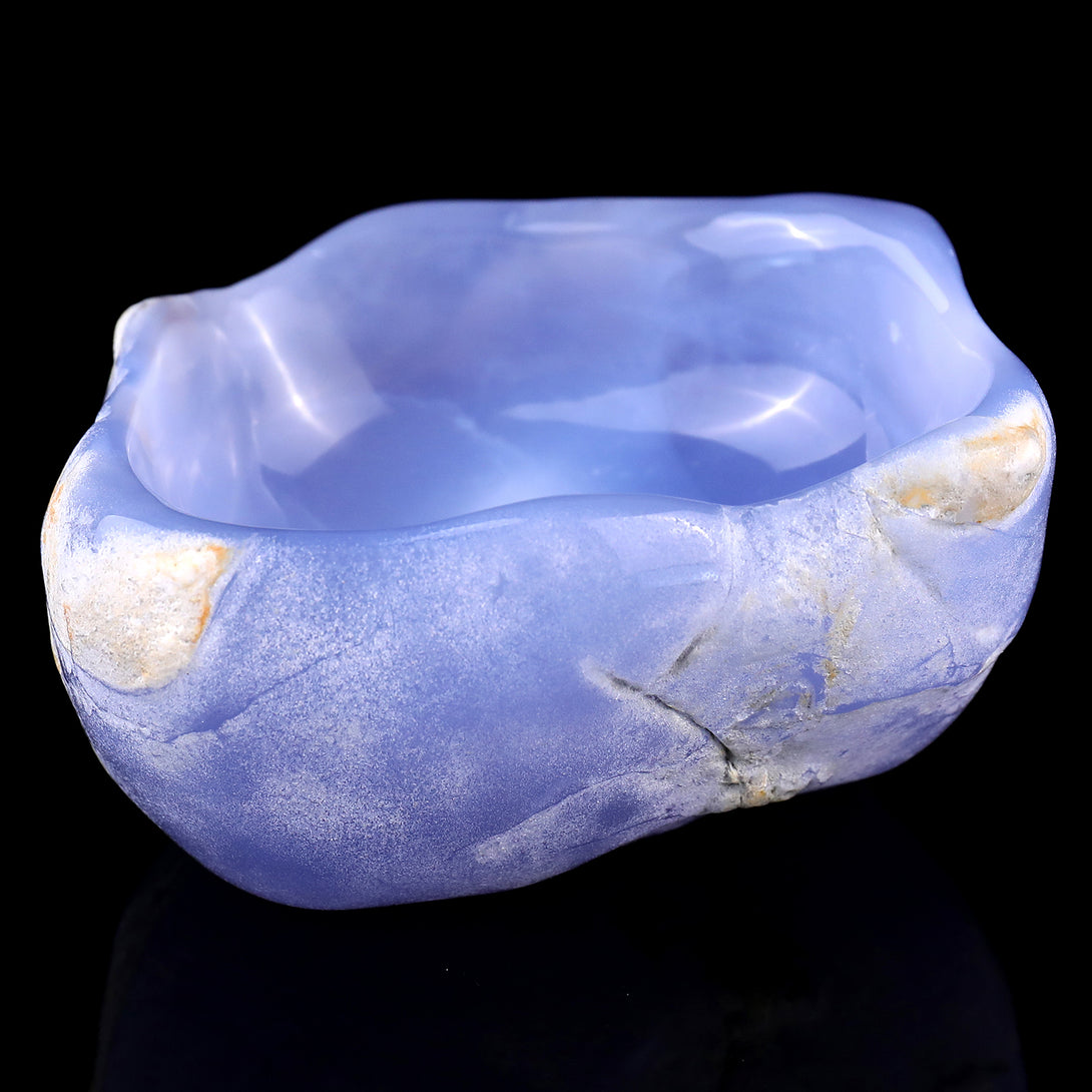 3.6" Blue Chalcedony Hand Carved Crystal Bowl crysvibe