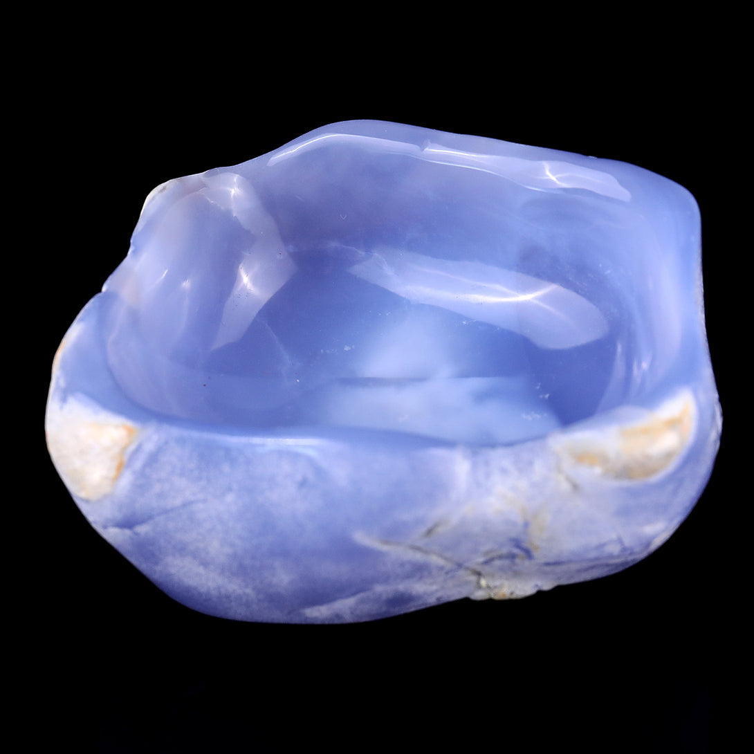 3.6" Blue Chalcedony Hand Carved Crystal Bowl crysvibe