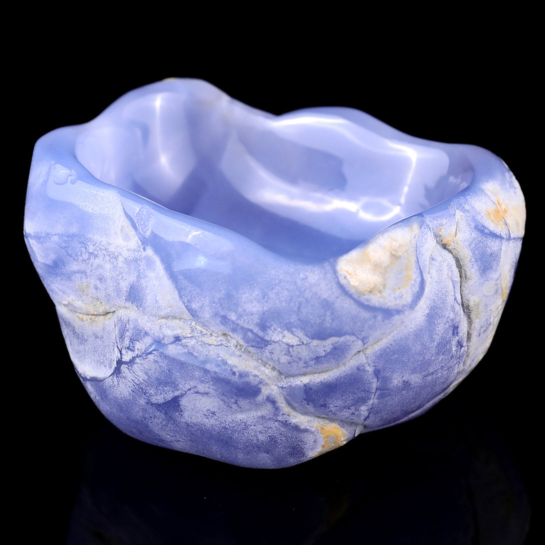 3.6" Blue Chalcedony Hand Carved Crystal Bowl crysvibe