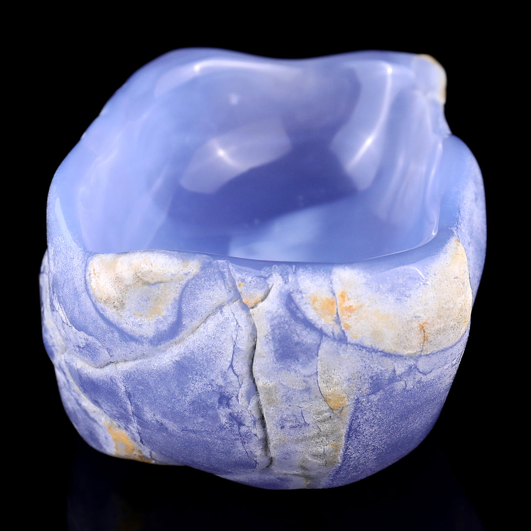 3.6" Blue Chalcedony Hand Carved Crystal Bowl crysvibe