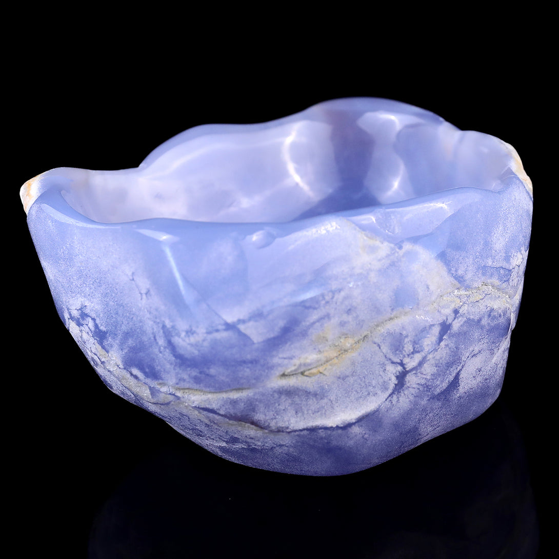 3.6" Blue Chalcedony Hand Carved Crystal Bowl crysvibe