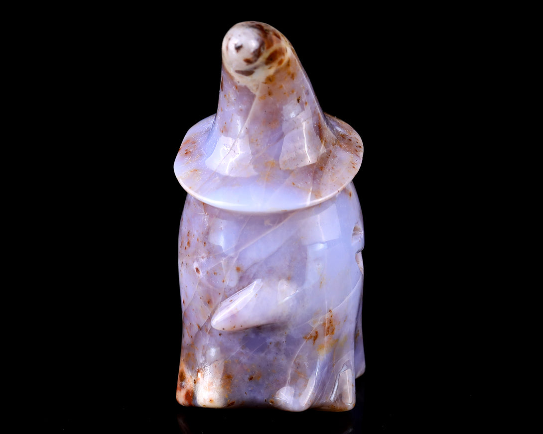 3.6” Natural Chalcedony Hand Carved Crystal Wizard Ghost Sculpture, Halloween Gift crysvibe