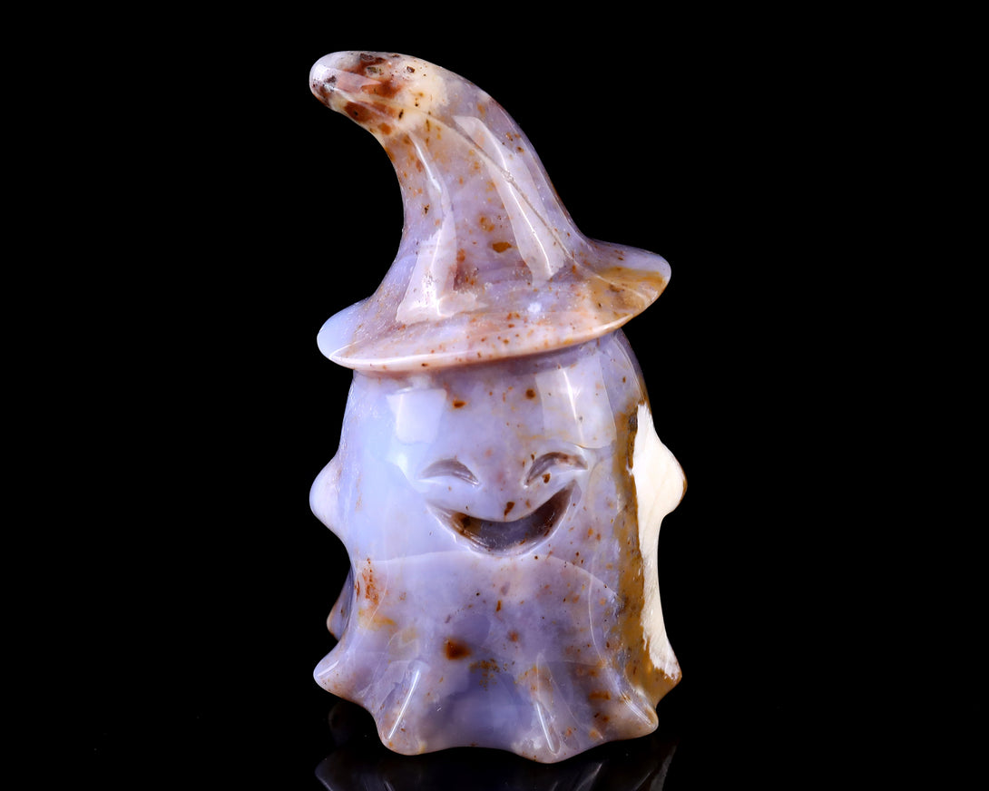 3.6” Natural Chalcedony Hand Carved Crystal Wizard Ghost Sculpture, Halloween Gift crysvibe