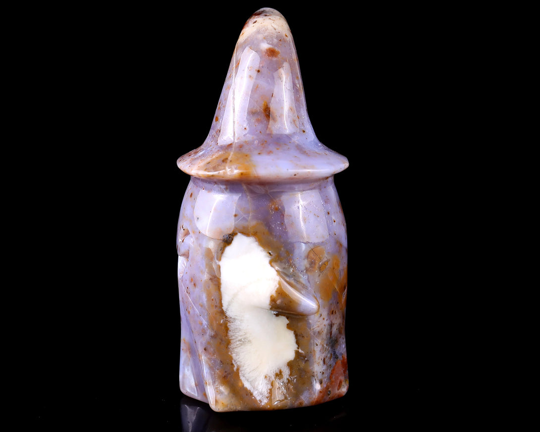 3.6” Natural Chalcedony Hand Carved Crystal Wizard Ghost Sculpture, Halloween Gift crysvibe