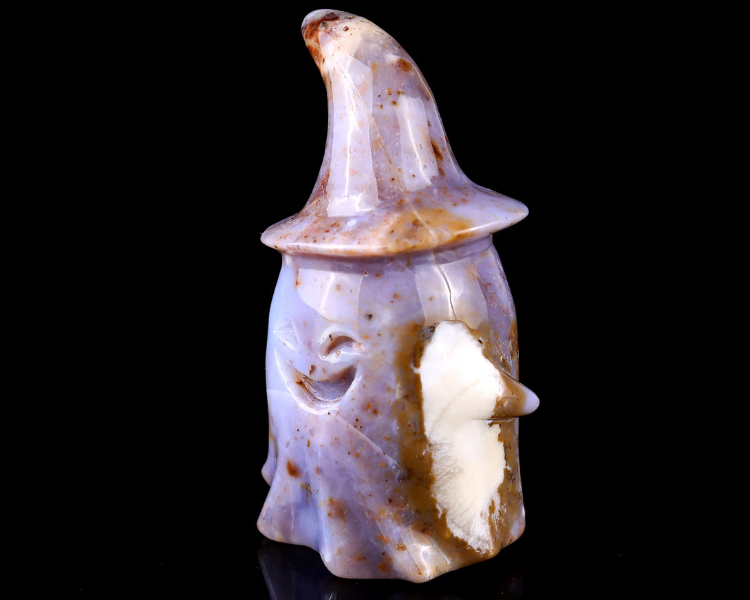 3.6” Natural Chalcedony Hand Carved Crystal Wizard Ghost Sculpture, Halloween Gift crysvibe