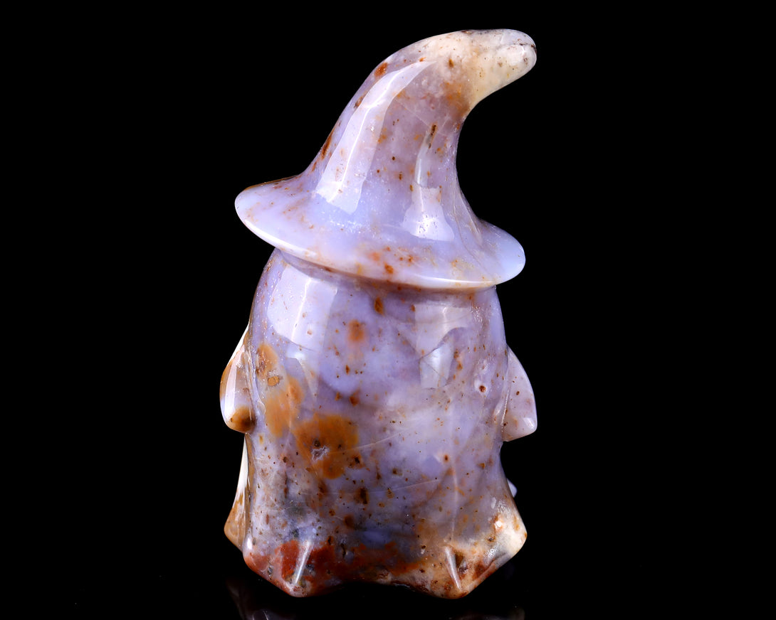 3.6” Natural Chalcedony Hand Carved Crystal Wizard Ghost Sculpture, Halloween Gift crysvibe