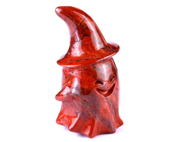 3.6” Natural Red Jasper Hand Carved Crystal Wizard Ghost Sculpture, Halloween Gift crysvibe