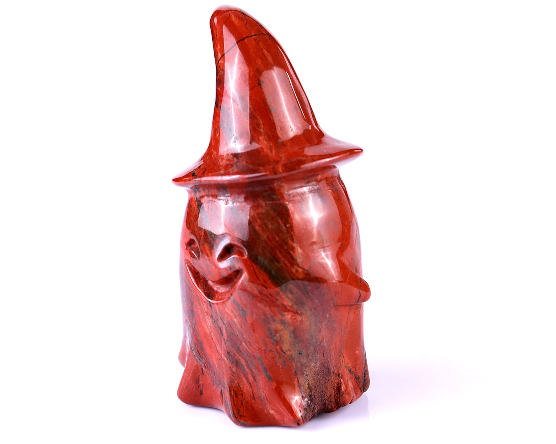 3.6” Natural Red Jasper Hand Carved Crystal Wizard Ghost Sculpture, Halloween Gift crysvibe