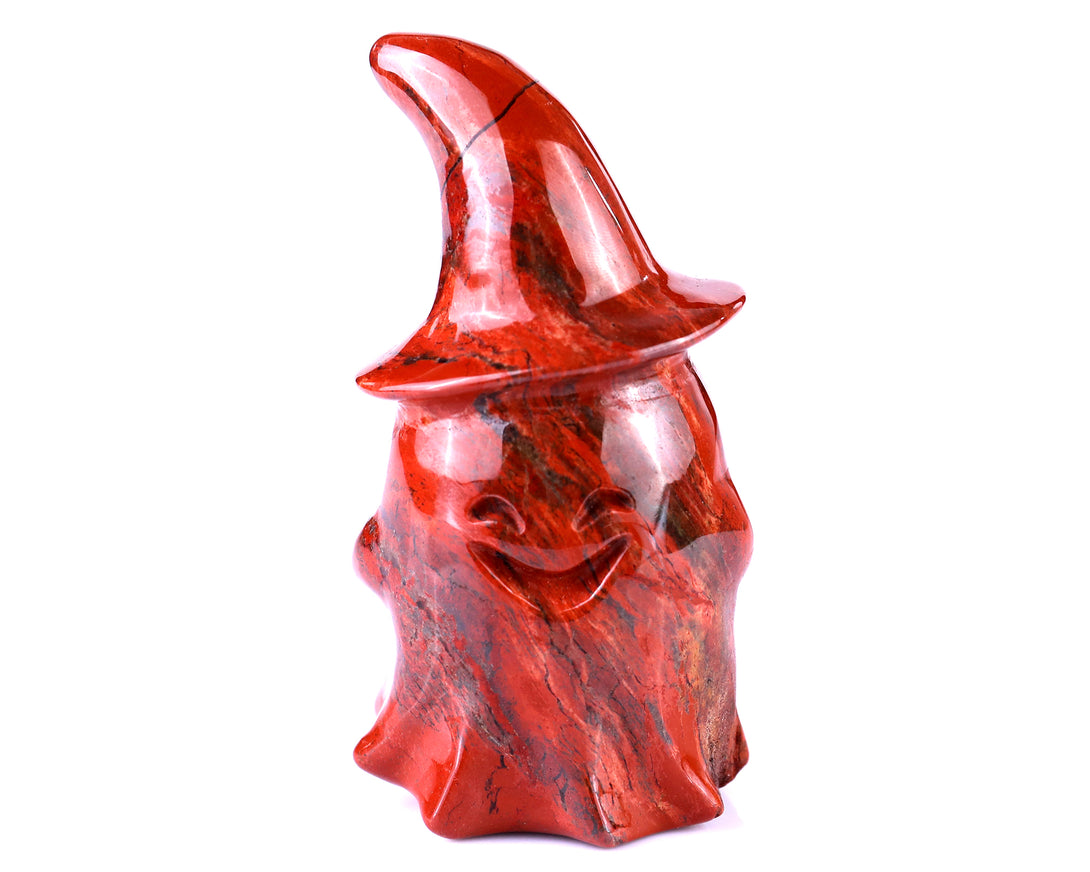 3.6” Natural Red Jasper Hand Carved Crystal Wizard Ghost Sculpture, Halloween Gift crysvibe