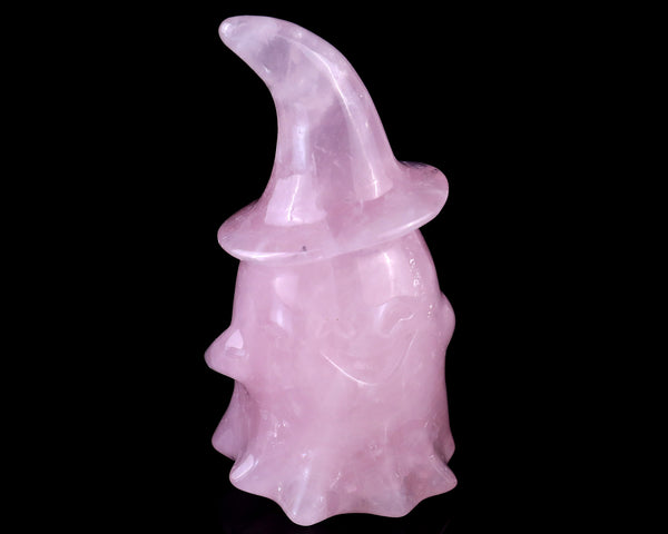 3.6” Natural Rose Quartz Hand Carved Crystal Wizard Ghost Sculpture, Halloween Gift crysvibe