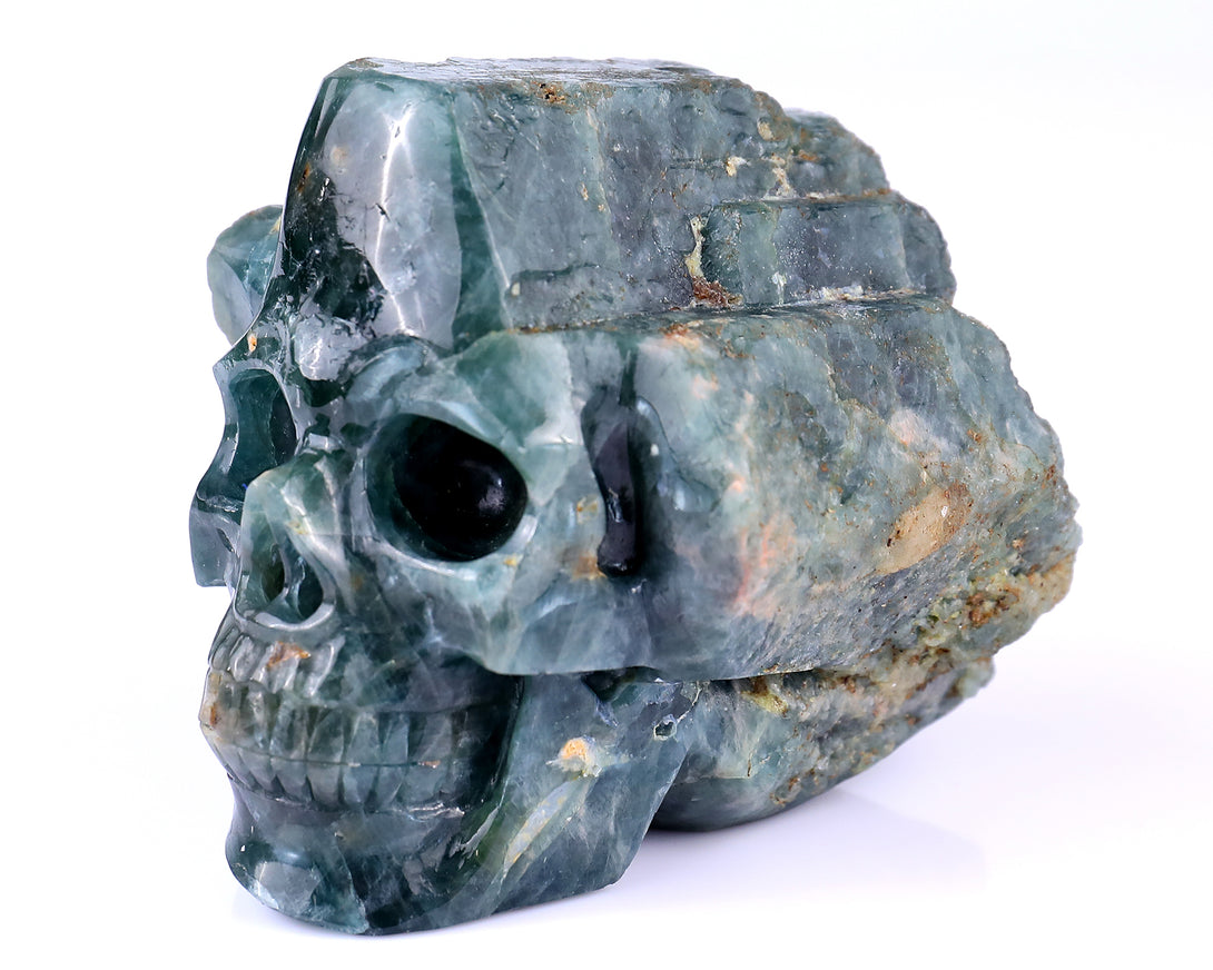 3.7" Blue Apatite Hand Carved Mineral Specimen Skull Sculpture crysvibe