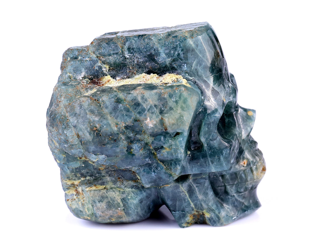 3.7" Blue Apatite Hand Carved Mineral Specimen Skull Sculpture crysvibe