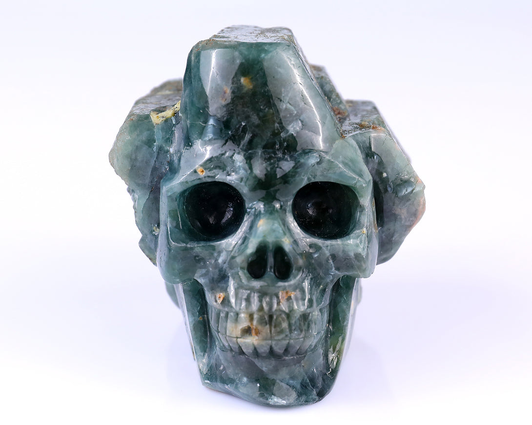 3.7" Blue Apatite Hand Carved Mineral Specimen Skull Sculpture crysvibe