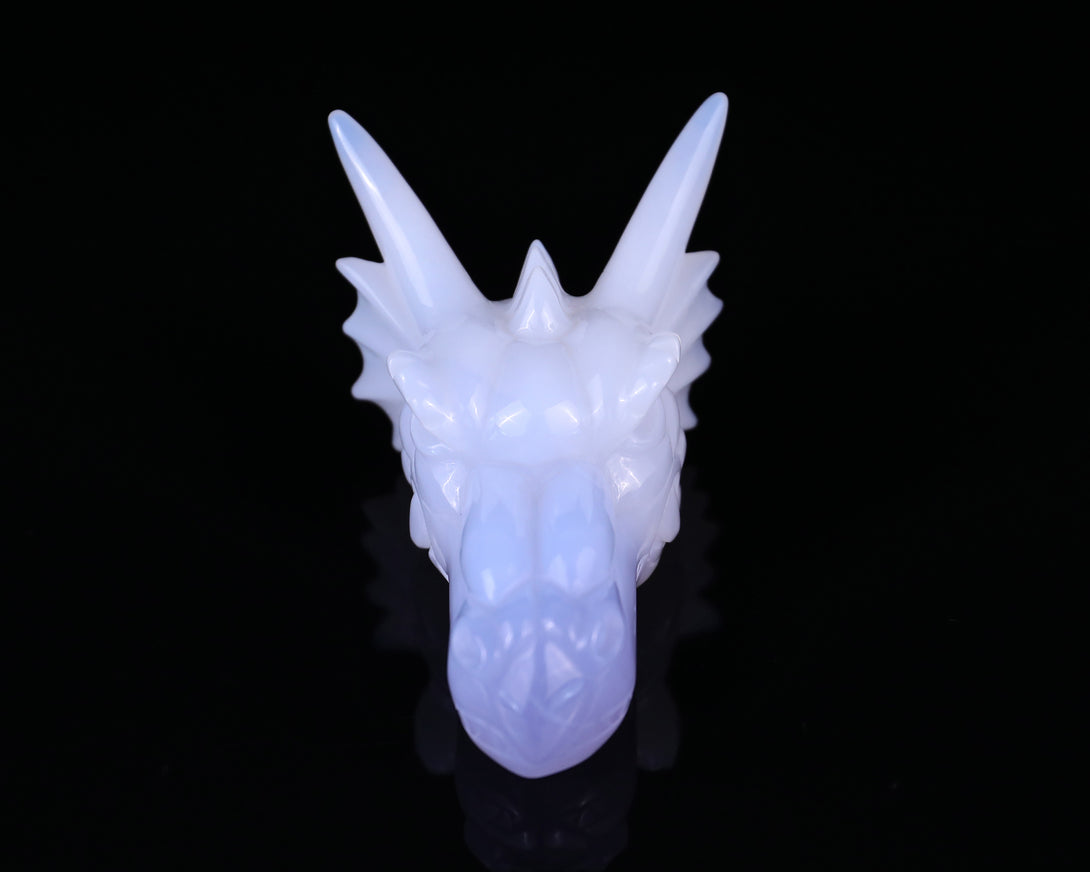 3.7" Blue Chalcedony Hand Carved Crystal Dragon Skull Sculpture crysvibe