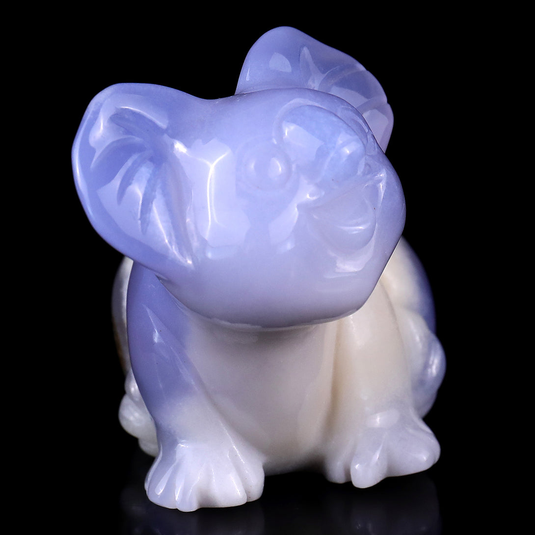 3.7" Blue Chalcedony Hand Carved Crystal Koala Sculpture crysvibe