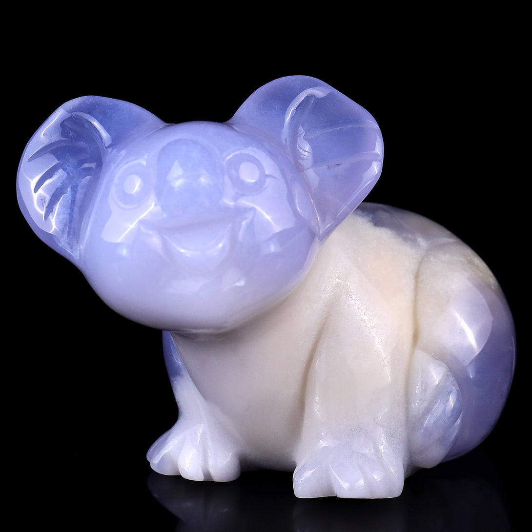 3.7" Blue Chalcedony Hand Carved Crystal Koala Sculpture crysvibe