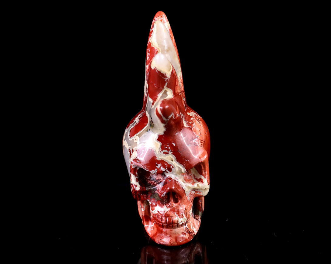 3.7" Red Jasper Hand Carved Crystal Realistic Punk Skull Sculpture crysvibe