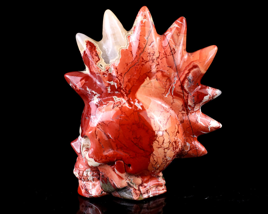 3.7" Red Jasper Hand Carved Crystal Realistic Punk Skull Sculpture crysvibe