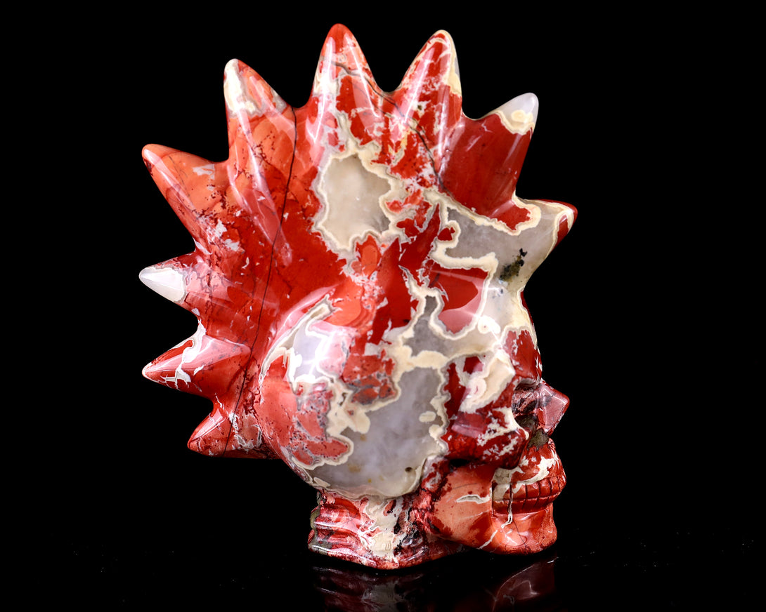 3.7" Red Jasper Hand Carved Crystal Realistic Punk Skull Sculpture crysvibe