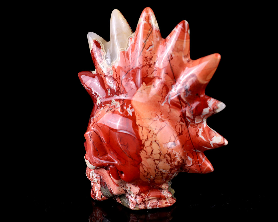 3.7" Red Jasper Hand Carved Crystal Realistic Punk Skull Sculpture crysvibe