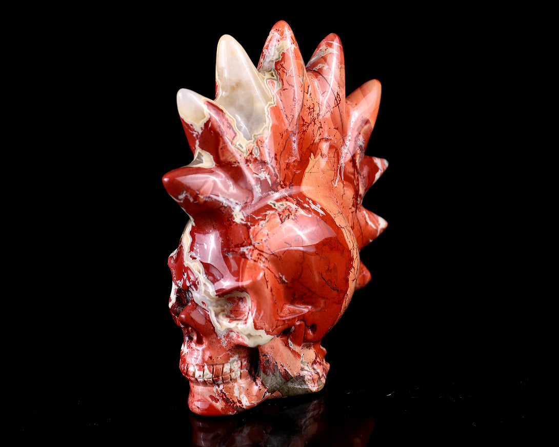 3.7" Red Jasper Hand Carved Crystal Realistic Punk Skull Sculpture crysvibe