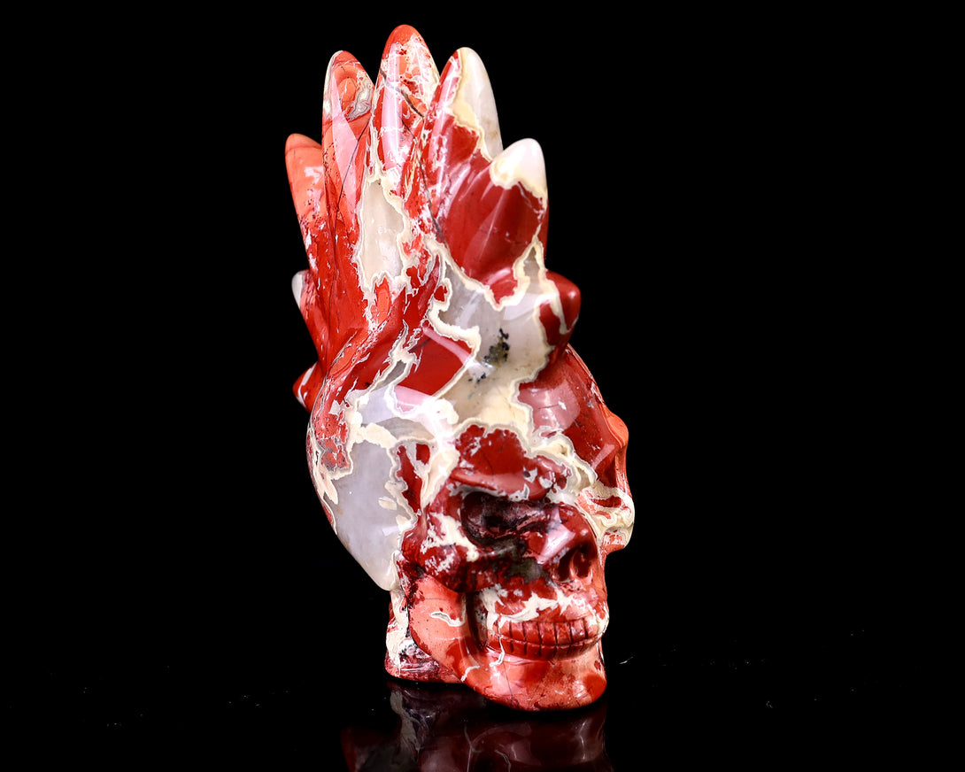 3.7" Red Jasper Hand Carved Crystal Realistic Punk Skull Sculpture crysvibe