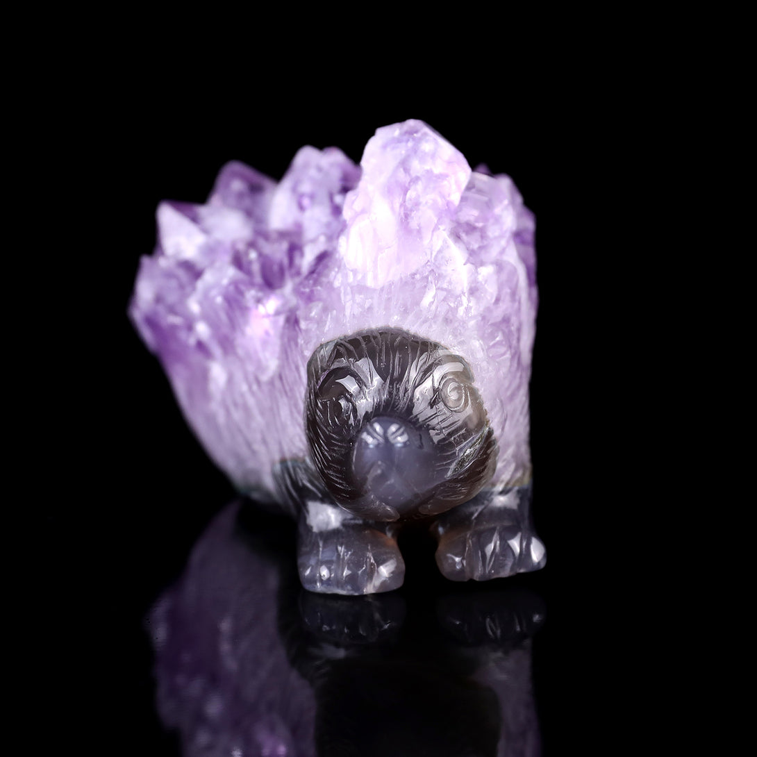 3.8"Amethyst Druse Agate Hand Carved Crystal Hedgehog Sculpture crysvibe