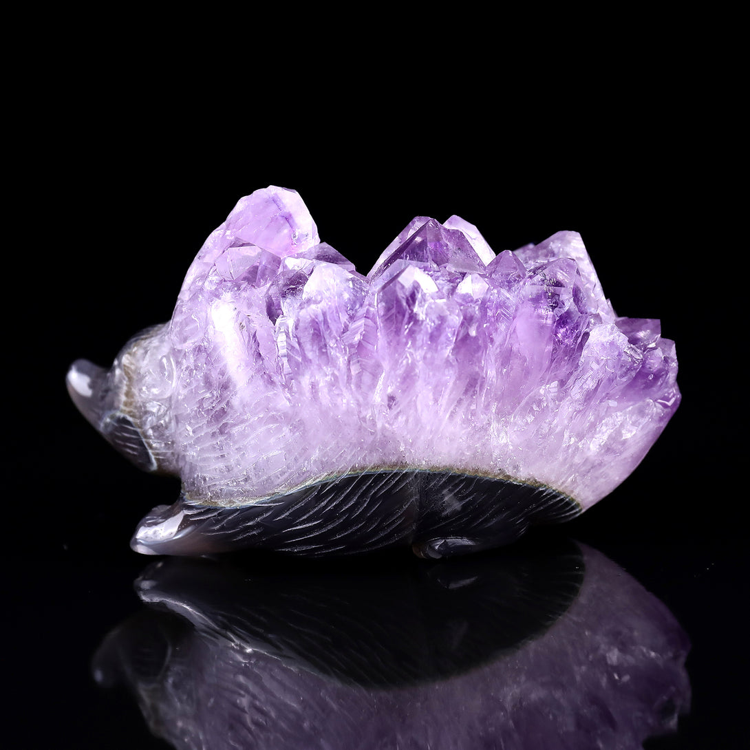 3.8"Amethyst Druse Agate Hand Carved Crystal Hedgehog Sculpture crysvibe