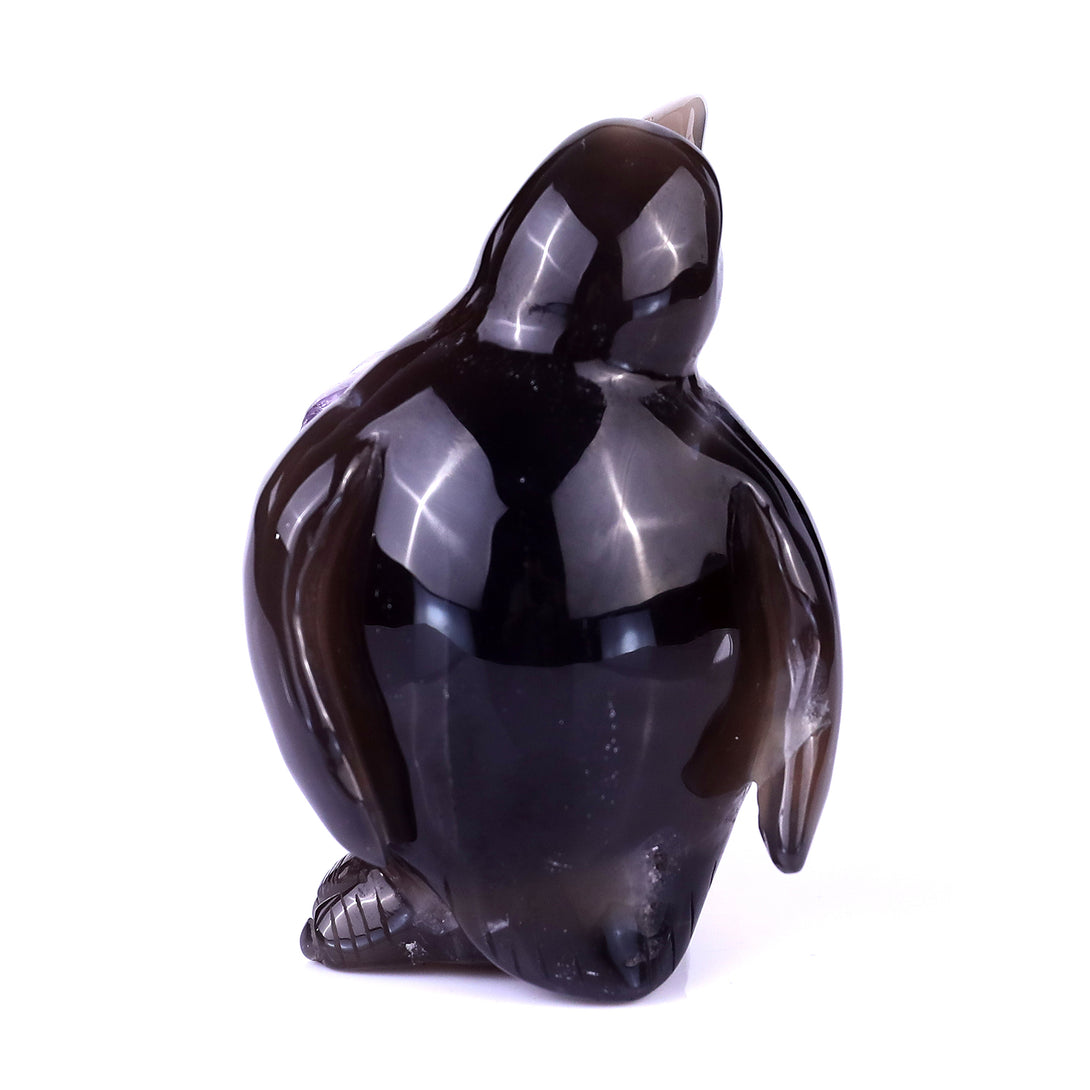 3.9" Amethyst Druse Agate Hand Carved Crystal Penguin Sculpture crysvibe