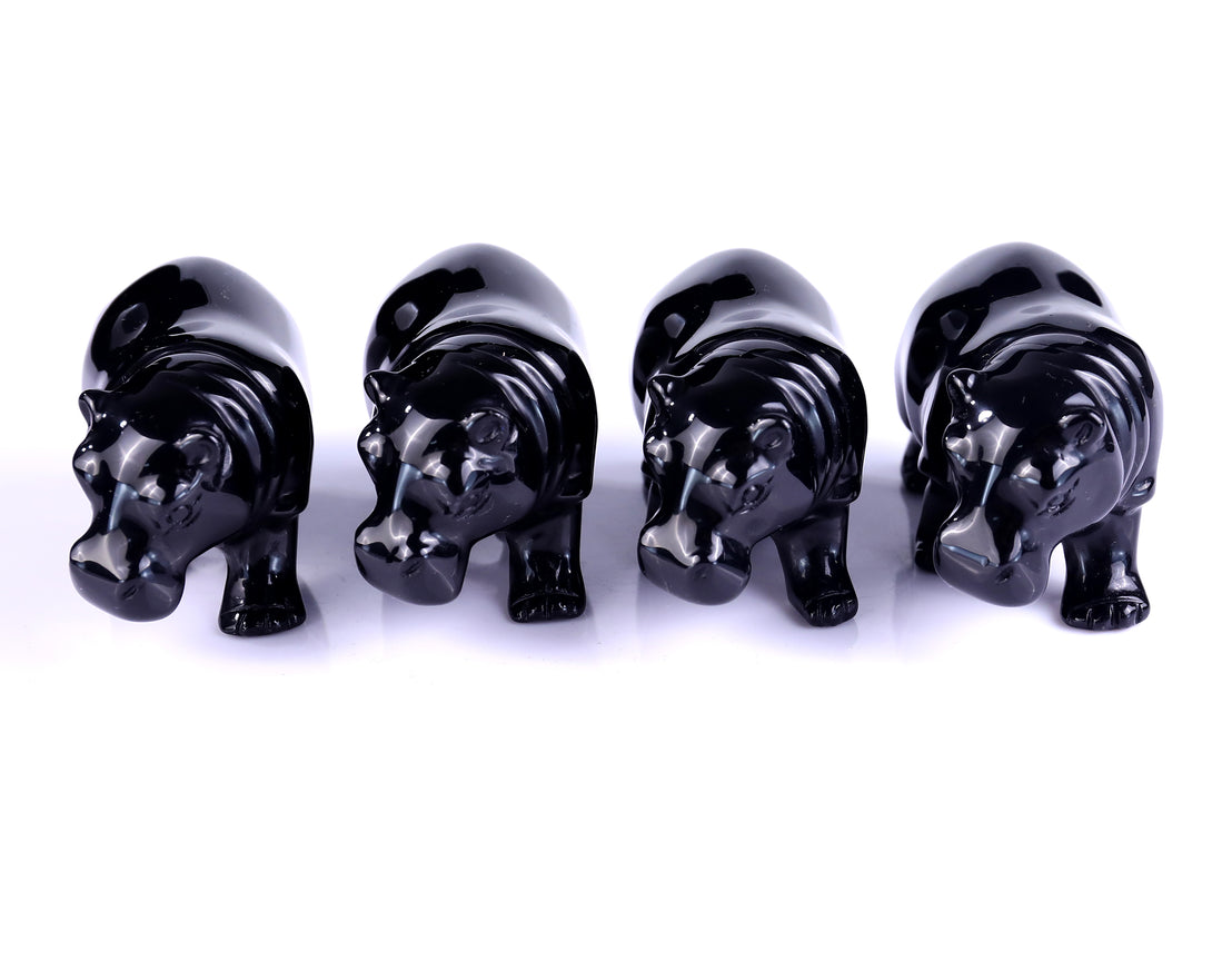 3.9" Black Obsidian Hand Carved Crystal Hippo Sculpture crysvibe