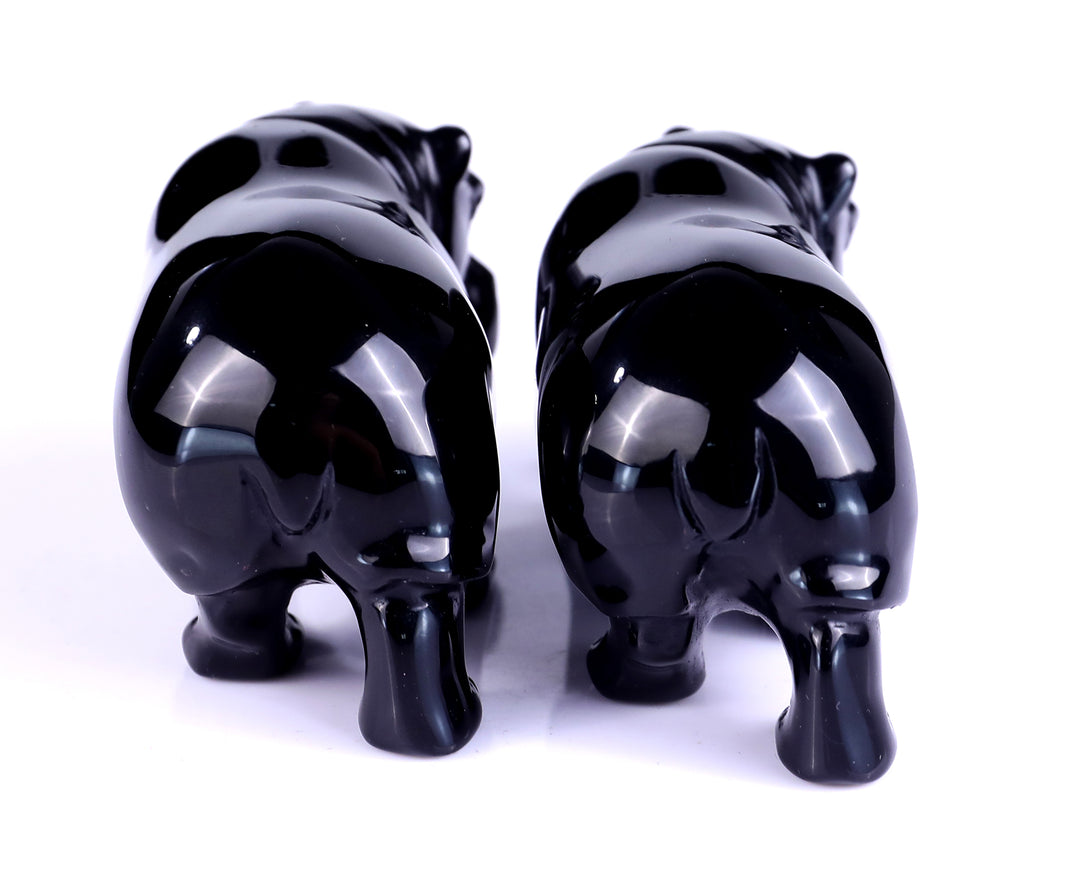 3.9" Black Obsidian Hand Carved Crystal Hippo Sculpture crysvibe