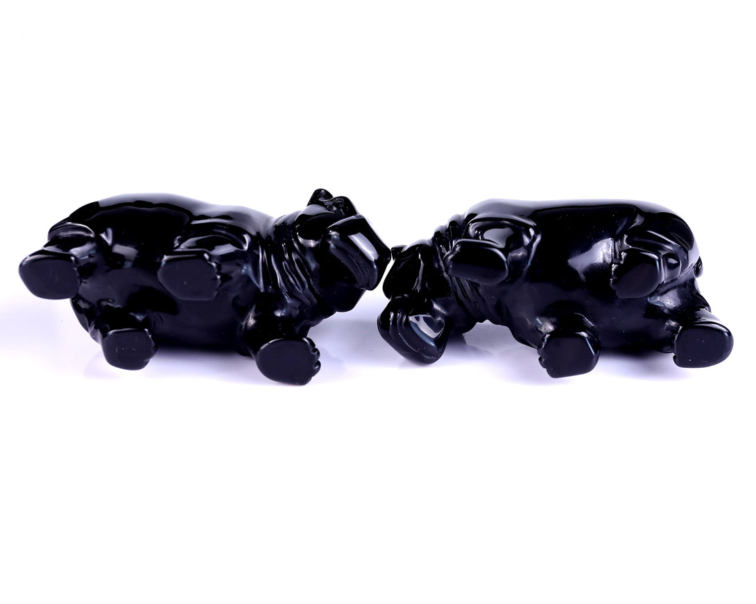 3.9" Black Obsidian Hand Carved Crystal Hippo Sculpture crysvibe