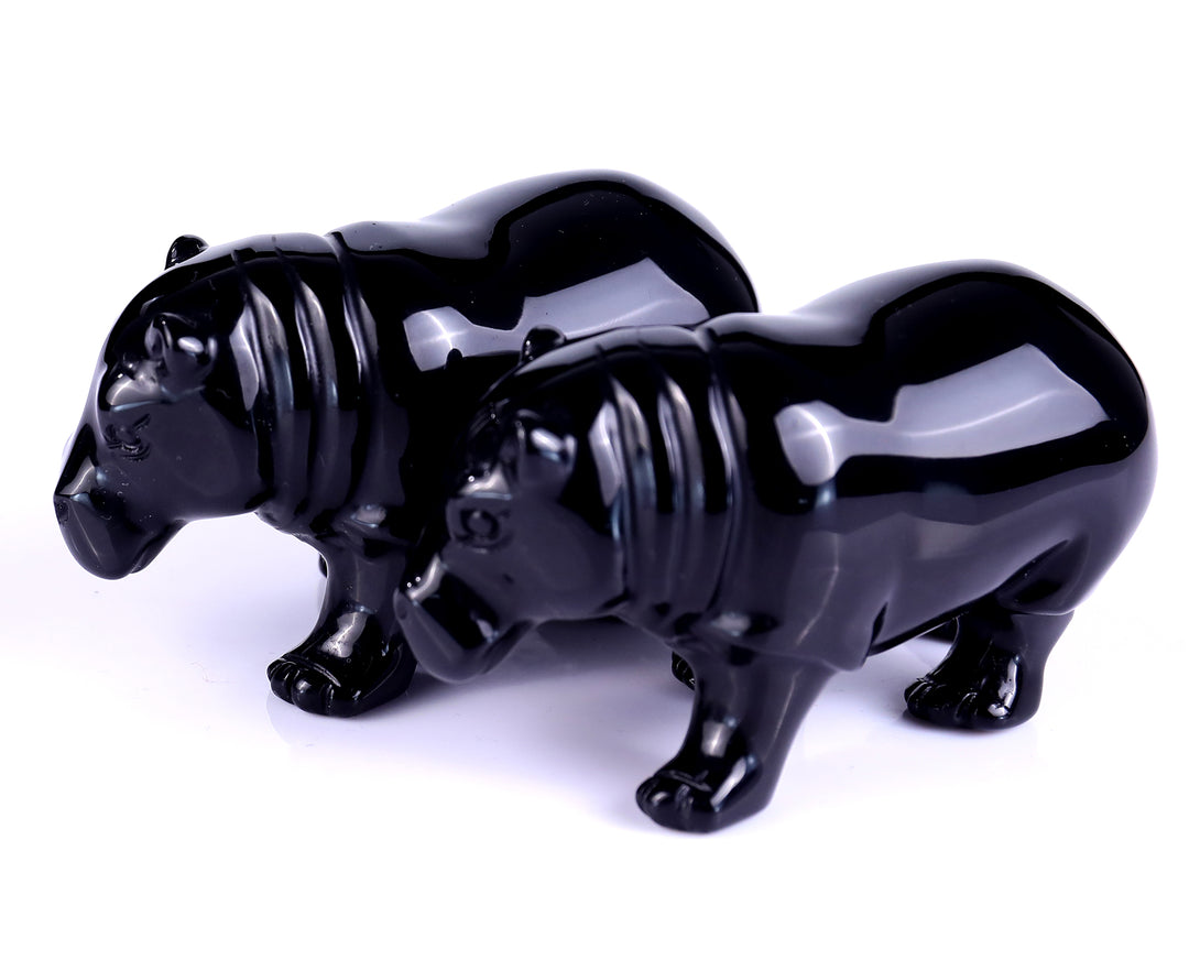 3.9" Black Obsidian Hand Carved Crystal Hippo Sculpture crysvibe