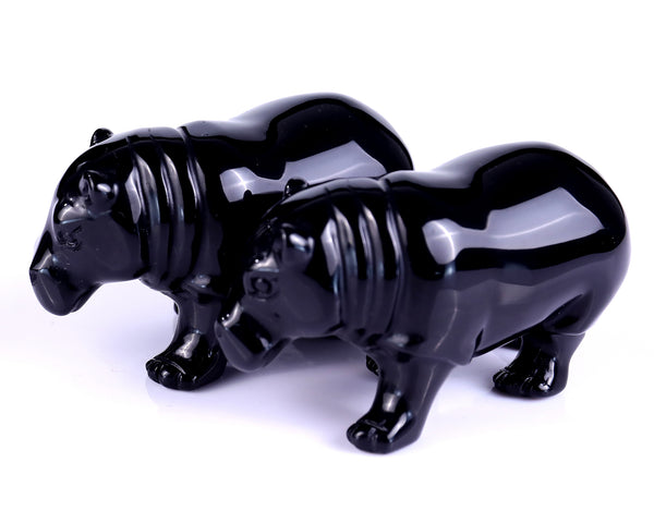 3.9" Black Obsidian Hand Carved Crystal Hippo Sculpture crysvibe