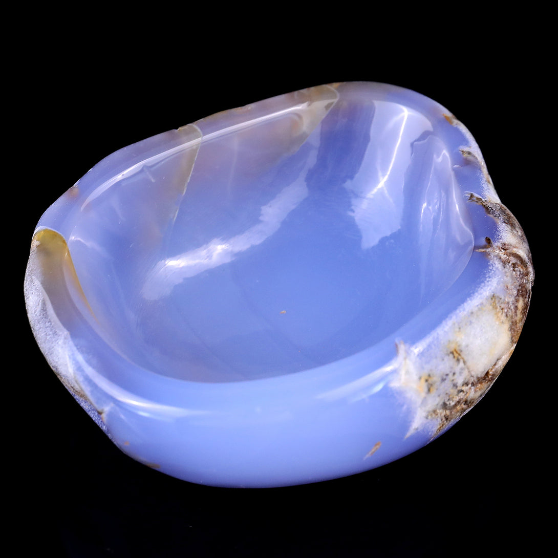 3.9" Blue Chalcedony Hand Carved Crystal Bowl crysvibe