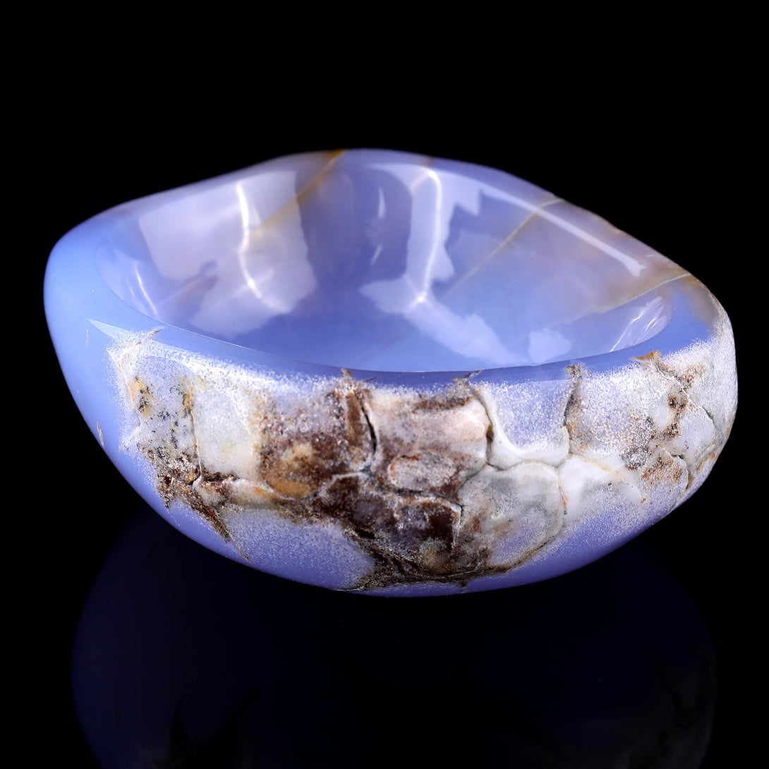 3.9" Blue Chalcedony Hand Carved Crystal Bowl crysvibe