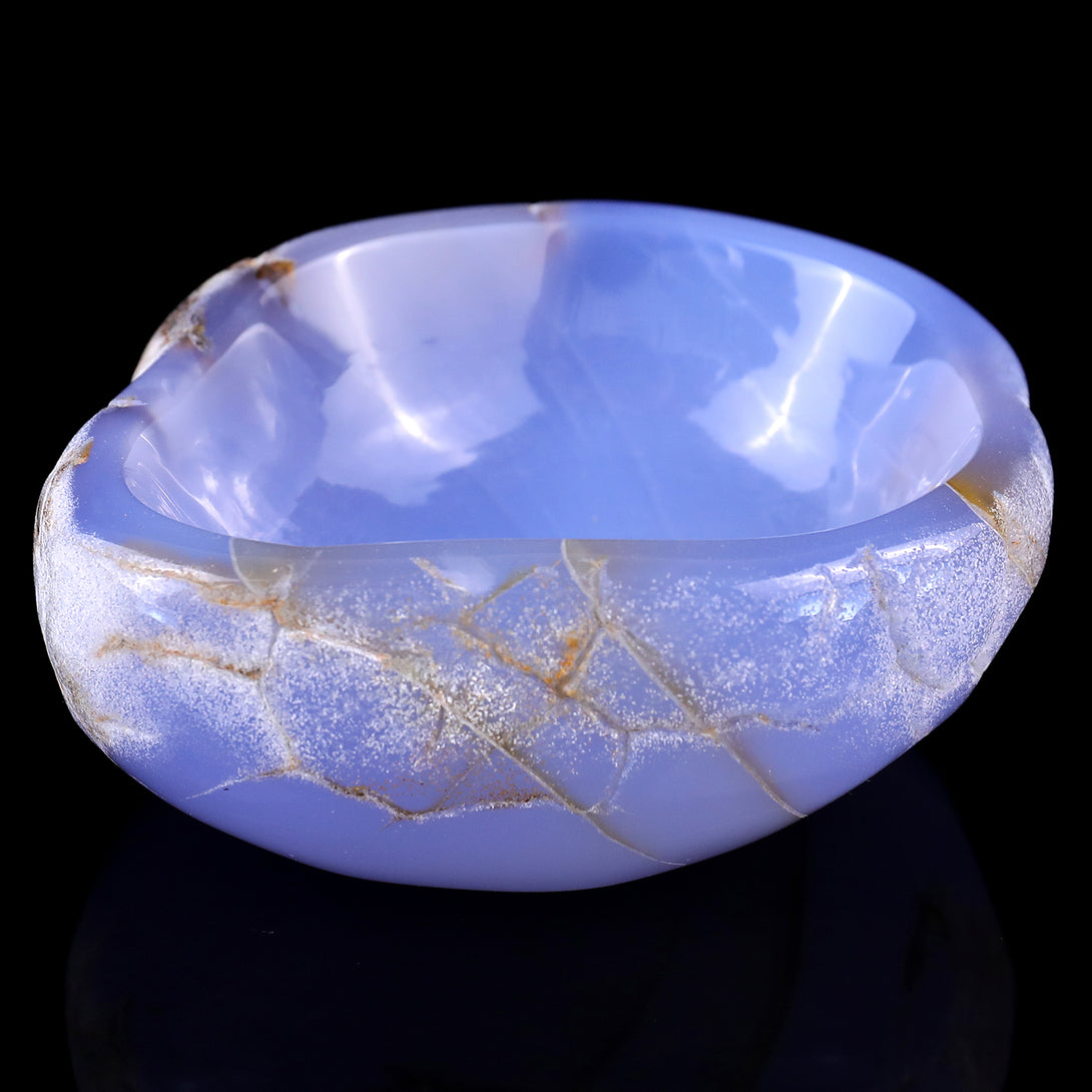 3.9" Blue Chalcedony Hand Carved Crystal Bowl crysvibe