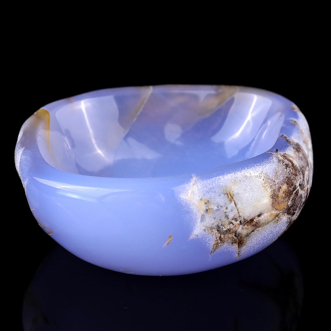 3.9" Blue Chalcedony Hand Carved Crystal Bowl crysvibe