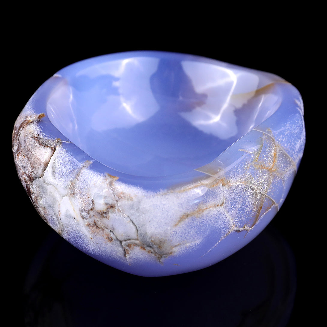 3.9" Blue Chalcedony Hand Carved Crystal Bowl crysvibe