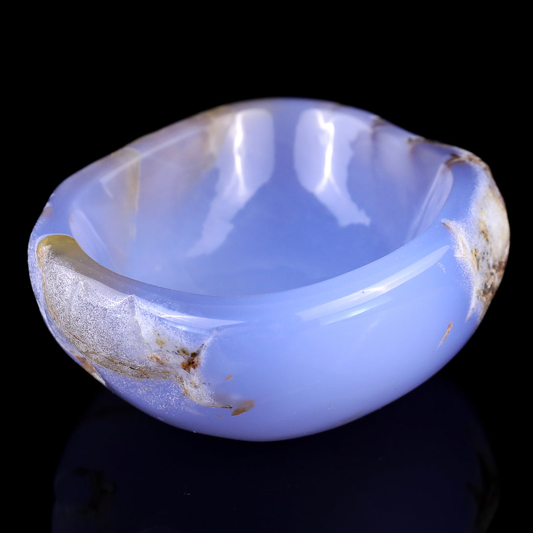 3.9" Blue Chalcedony Hand Carved Crystal Bowl crysvibe