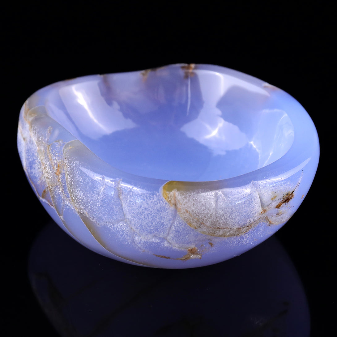 3.9" Blue Chalcedony Hand Carved Crystal Bowl crysvibe