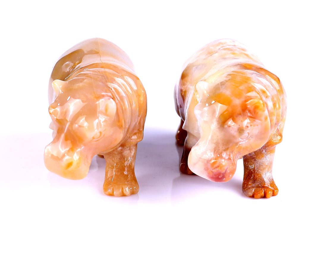 3.9" Chalcedony Hand Carved Crystal Hippo Sculpture crysvibe