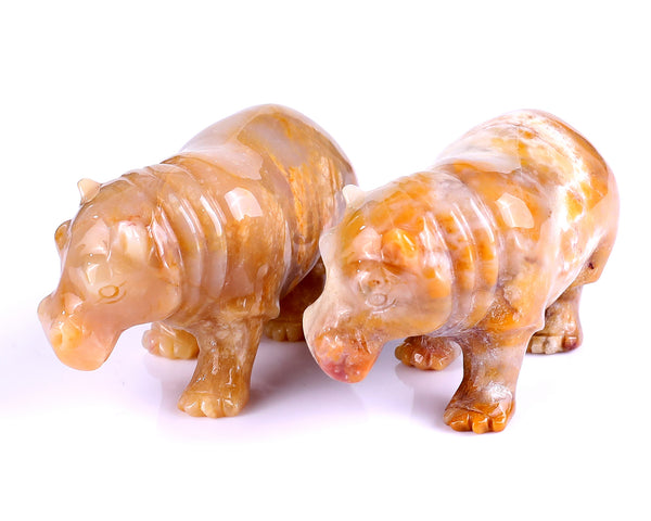 3.9" Chalcedony Hand Carved Crystal Hippo Sculpture crysvibe